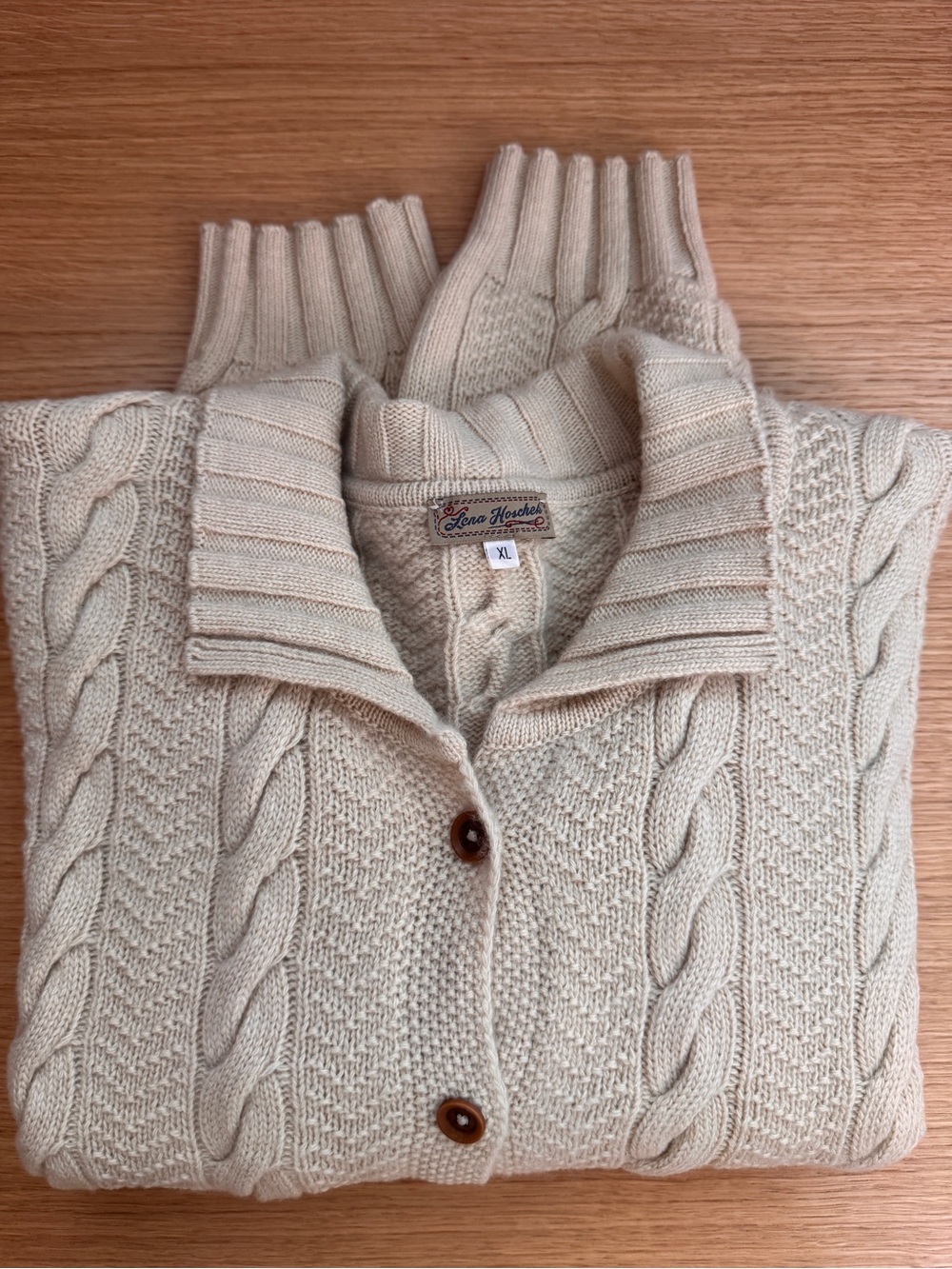Wool & Cashmere Cream Cable-Knit Shawl Collar Cardigan